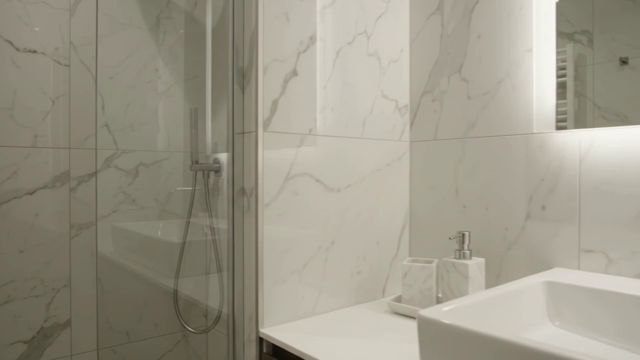 Dusche mit Glaswand und neuen Silikonfugen in einem Wiener Bad