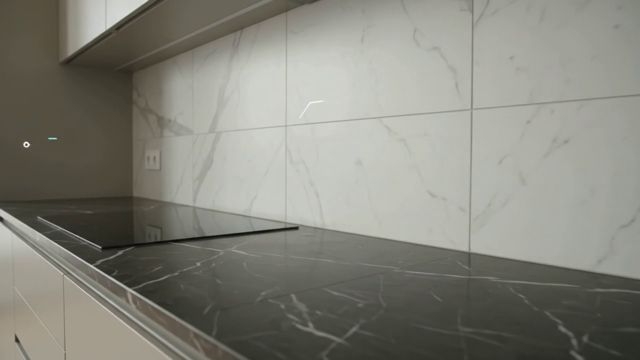 Küchenarbeitsplatte aus Stein mit Silikonfuge zur Wand